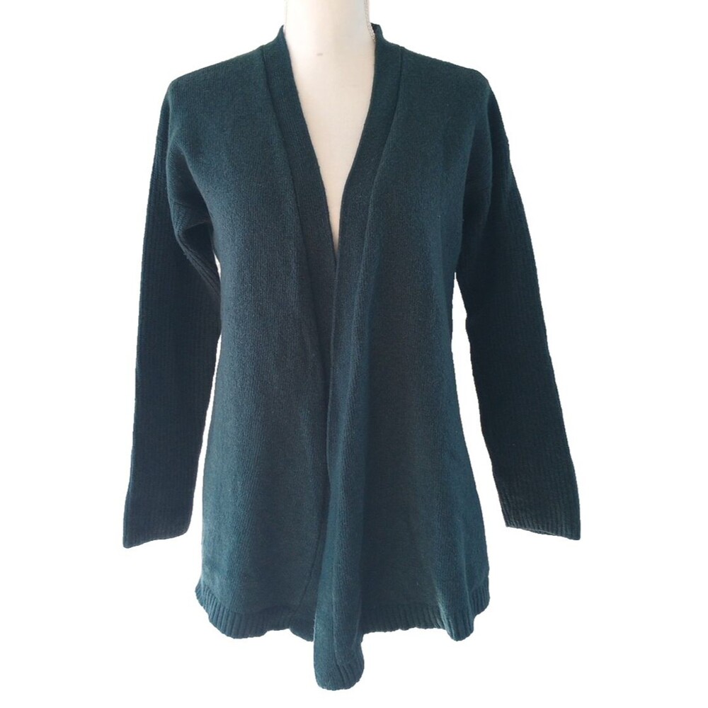 J. Crew Merino Wool Blend Open Cardigan Sweater Womens Large Dark Green